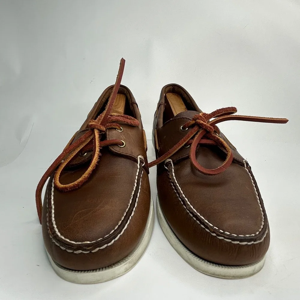 Land Rover Mens 10 Brown Leather Boat Shoes‎ Genuine Hand-sewn Deck Nautical